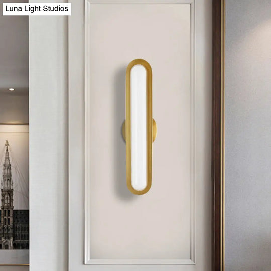 Modern Led Gold Wall Sconce With Acrylic Shade For Bedroom - Oval Metal Fixture