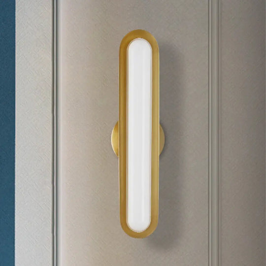 Modern Led Gold Wall Sconce With Acrylic Shade For Bedroom - Oval Metal Fixture