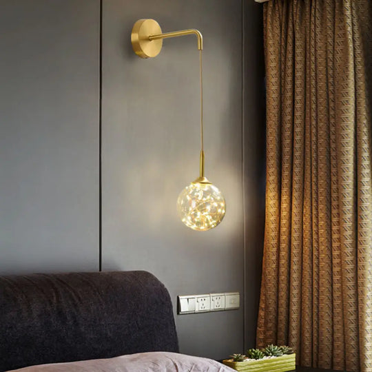 Modern Led Gold Wall Sconce With Geometric Glass Shade Cognac / Long Arm