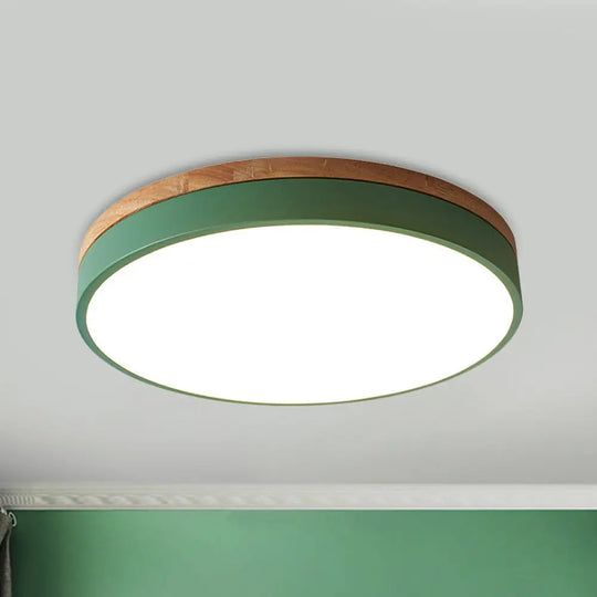 Modern Led Green Flush Mount Ceiling Light With Acrylic Diffuser - Available In 12’/16’/19.5’