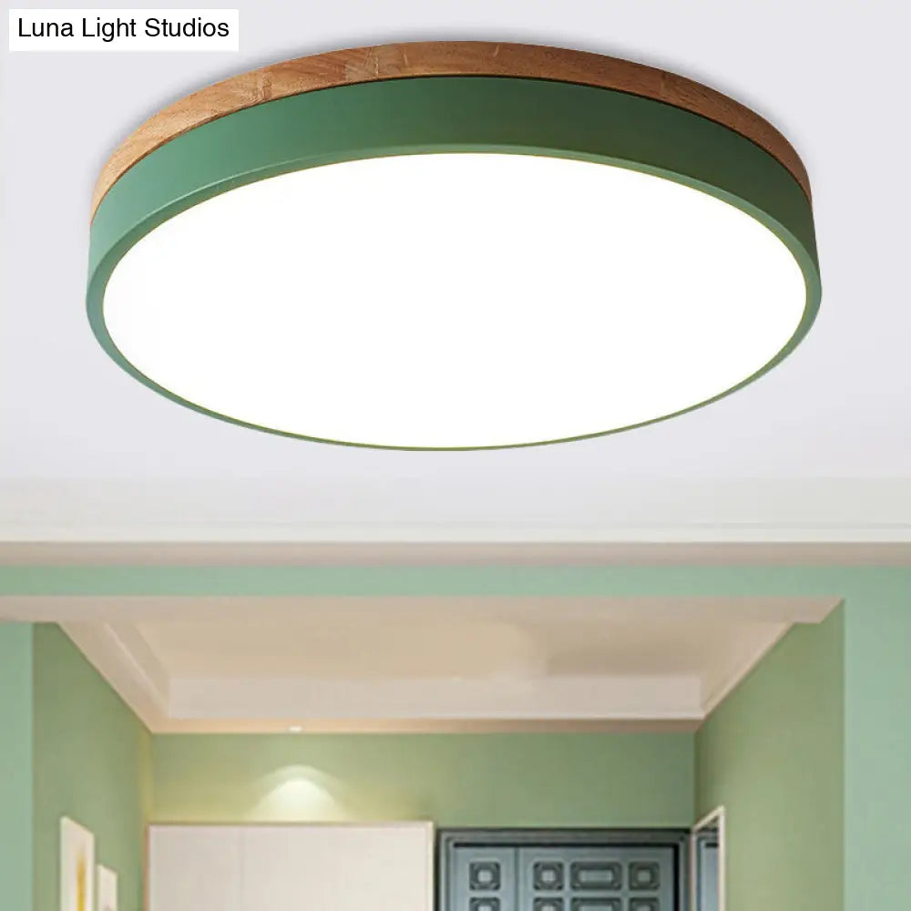 Modern Led Green Flush Mount Ceiling Light With Acrylic Diffuser - Available In 12/16/19.5 Widths