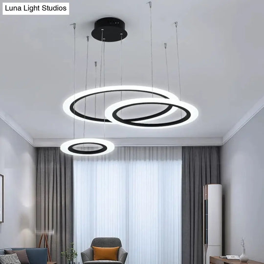 Modern Led Chandelier: Black 3/4 Tiered Halo Ring Design With Acrylic Shade