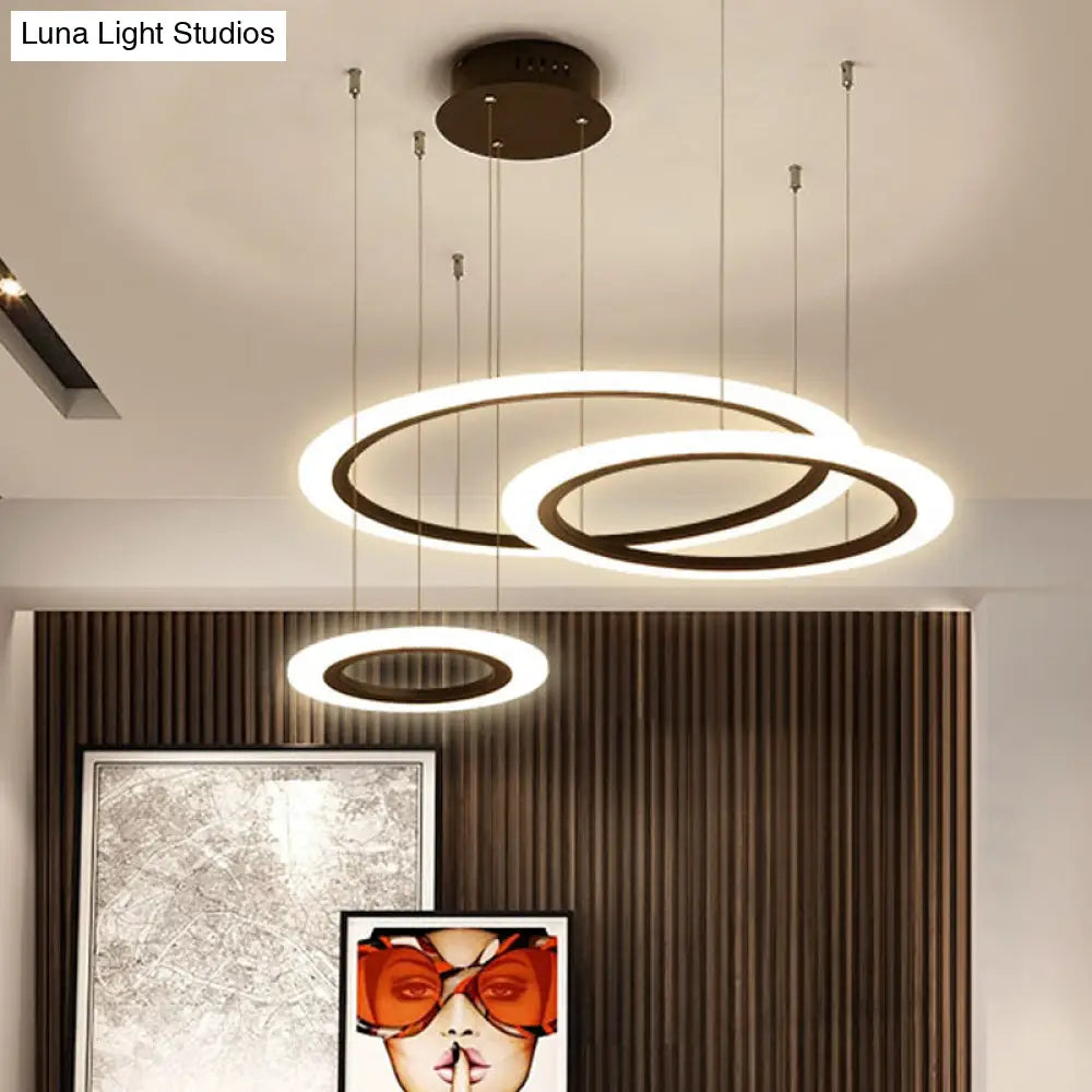 Modern Led Hanging Chandelier - Black Tiered Halo Ring Design With Acrylic Shade