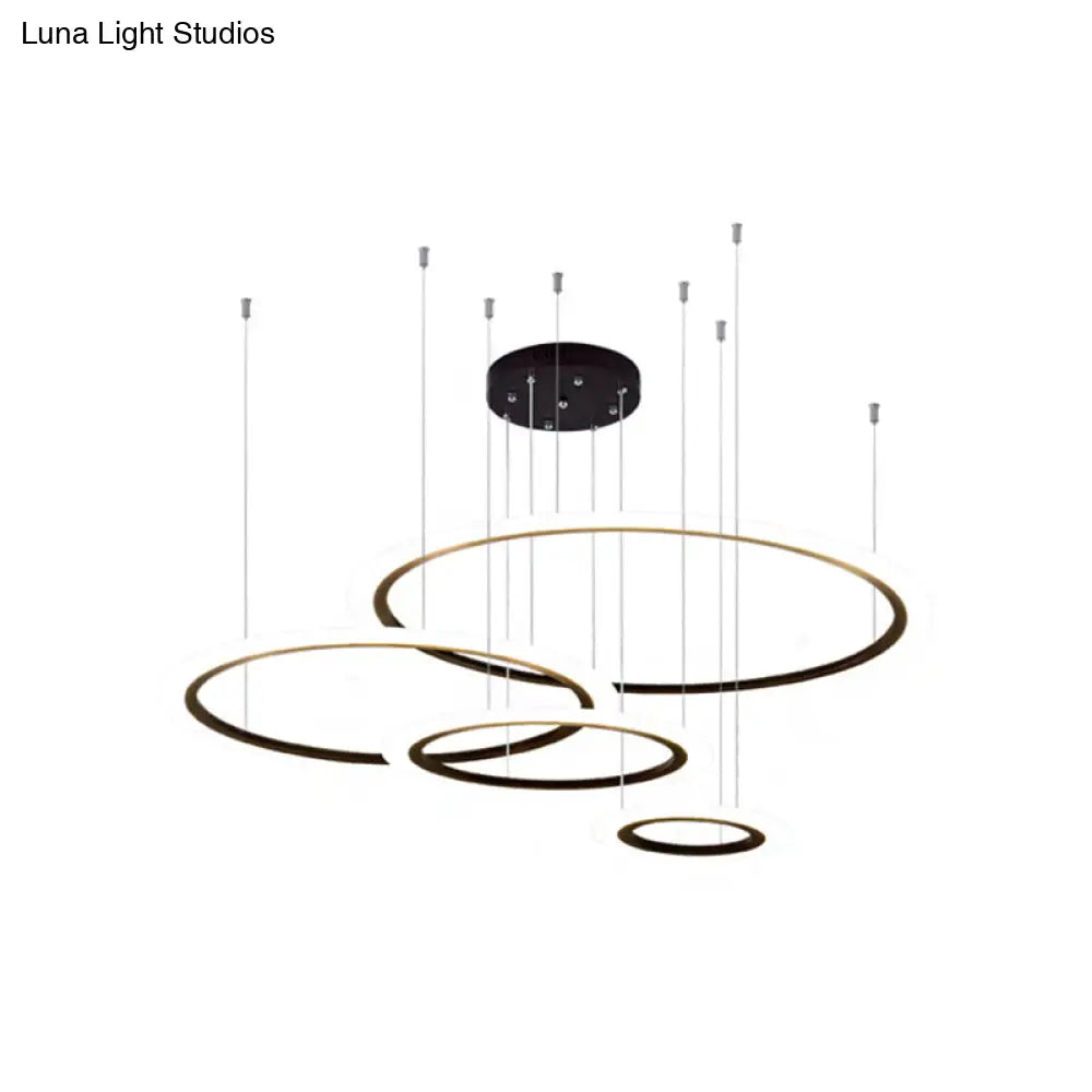 Modern Led Chandelier: Black 3/4 Tiered Halo Ring Design With Acrylic Shade