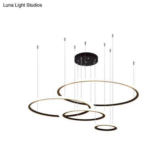 Modern Led Chandelier: Black 3/4 Tiered Halo Ring Design With Acrylic Shade