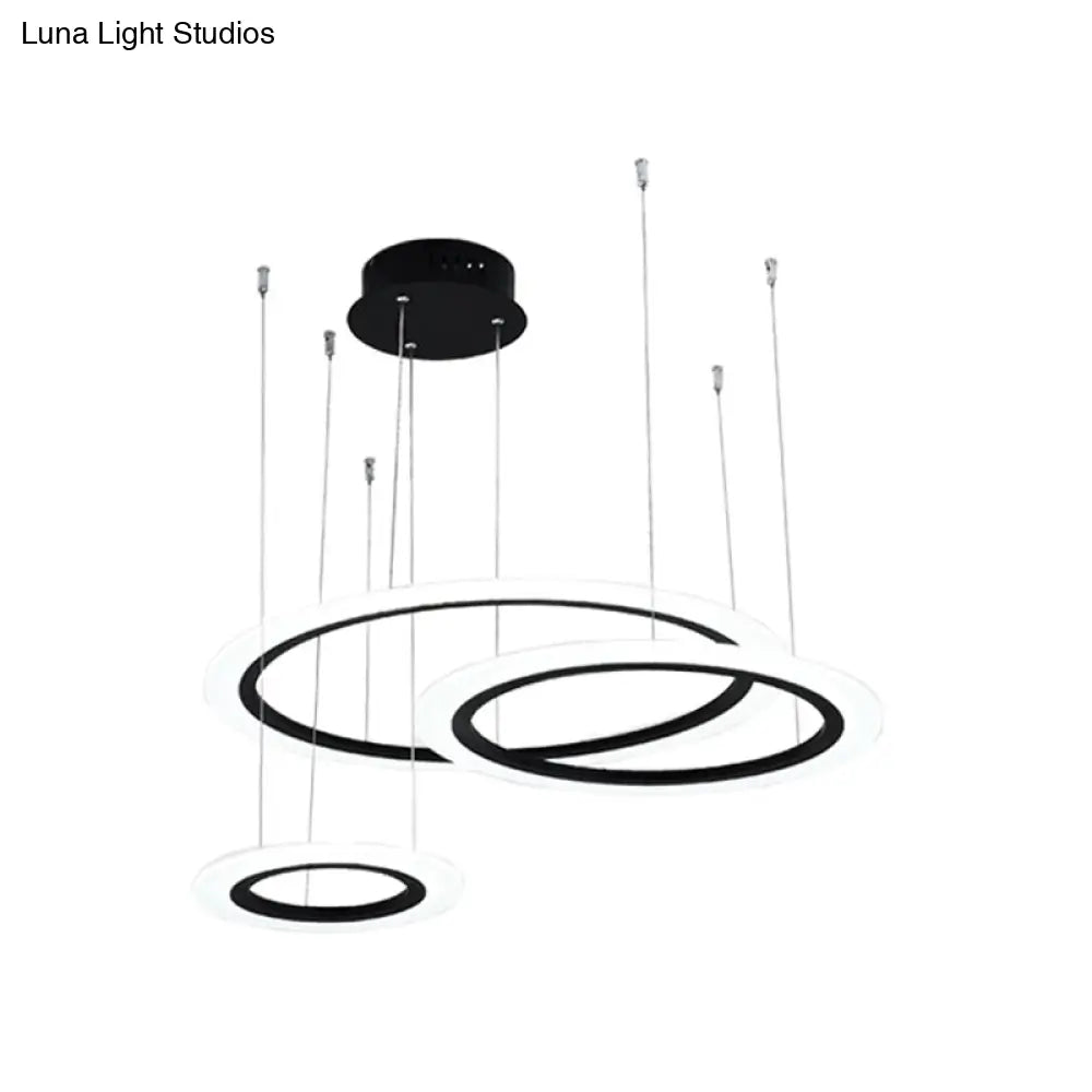 Modern Led Chandelier: Black 3/4 Tiered Halo Ring Design With Acrylic Shade