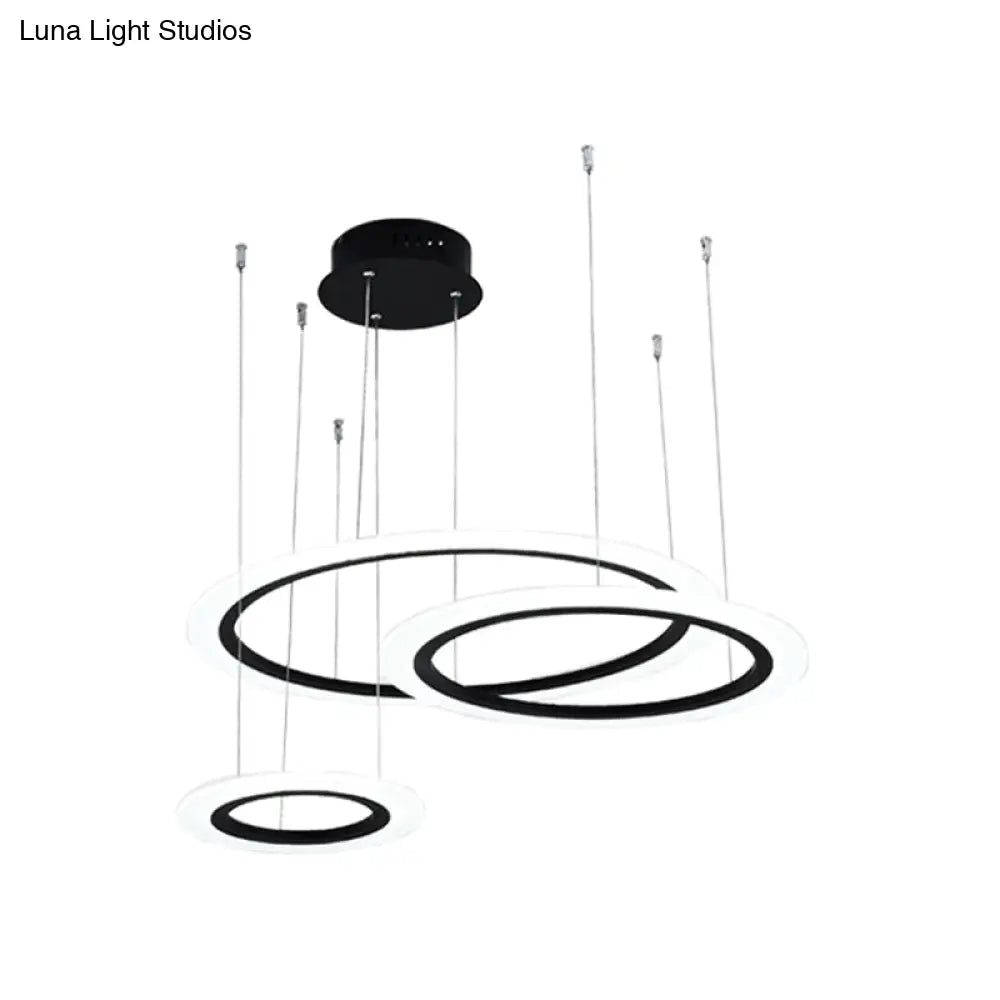 Modern Led Hanging Chandelier - Black Tiered Halo Ring Design With Acrylic Shade