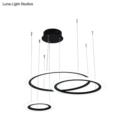 Modern Led Hanging Chandelier - Black Tiered Halo Ring Design With Acrylic Shade