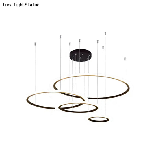 Modern Led Hanging Chandelier - Black Tiered Halo Ring Design With Acrylic Shade