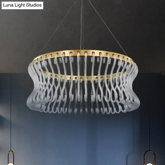 Modern Led Hanging Chandelier - Gold Finish Round Ceiling Light With Crystal Rod Shade