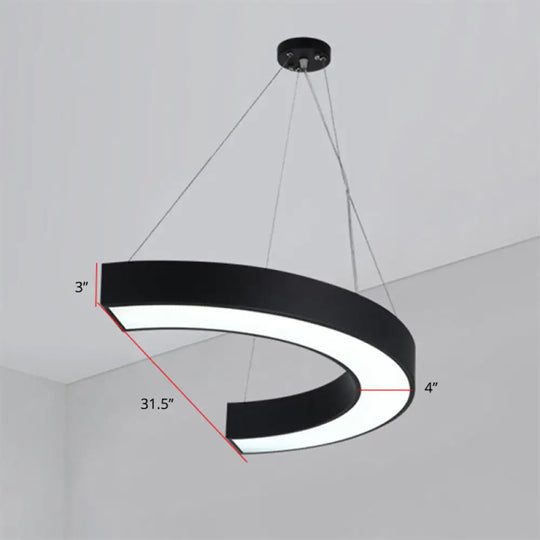 Modern Led Hanging Chandelier Light Fixture For Gymnasium - Curve Acrylic Design Black / 31.5’