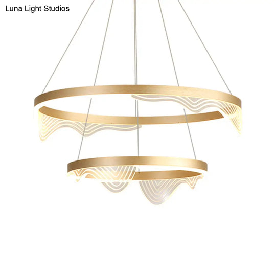 Modern Led Hanging Pendant Chandelier - Gold 2/3 Tiered Wavy-Edge Acrylic Shade