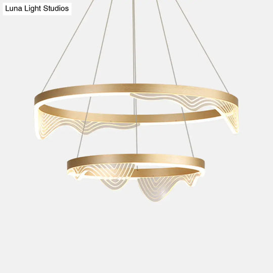 Modern Led Hanging Pendant Chandelier - Gold 2/3 Tiered Wavy-Edge Acrylic Shade