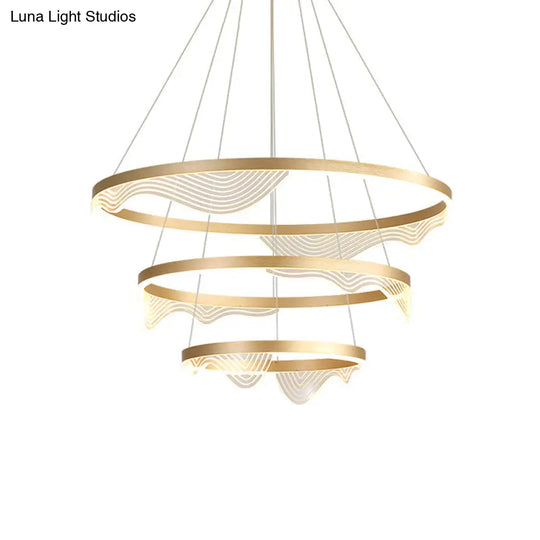 Modern Led Hanging Pendant Chandelier - Gold 2/3 Tiered Wavy-Edge Acrylic Shade