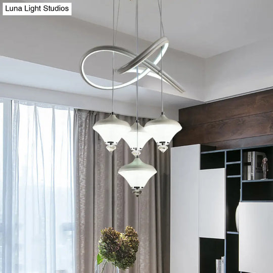 Modern 4-Head Acrylic Pendant Light With Led And Strip Shelf For Dining Room