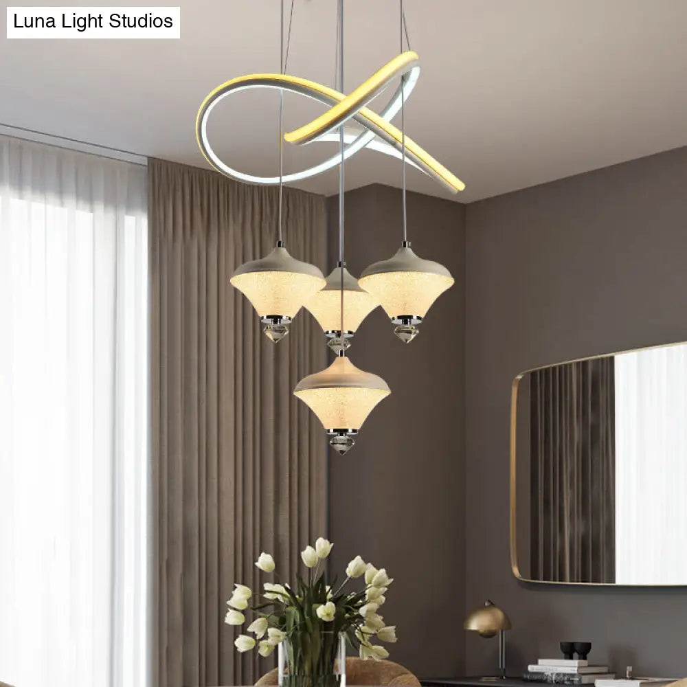 Modern Led Hanging Pendant Lamp With 4 Acrylic Heads And Strip Shelf - White Ideal For Dining Room