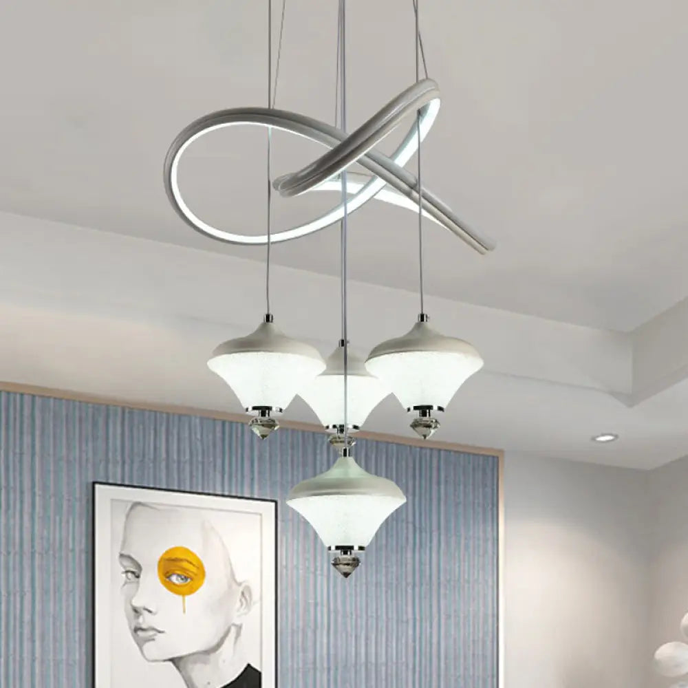 Modern Led Hanging Pendant Lamp With 4 Acrylic Heads And Strip Shelf - White Ideal For Dining Room