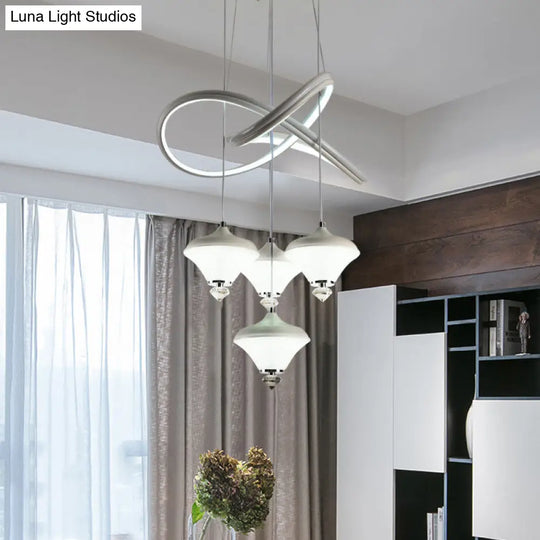 Modern Led Hanging Pendant Lamp With 4 Acrylic Heads And Strip Shelf - White Ideal For Dining Room