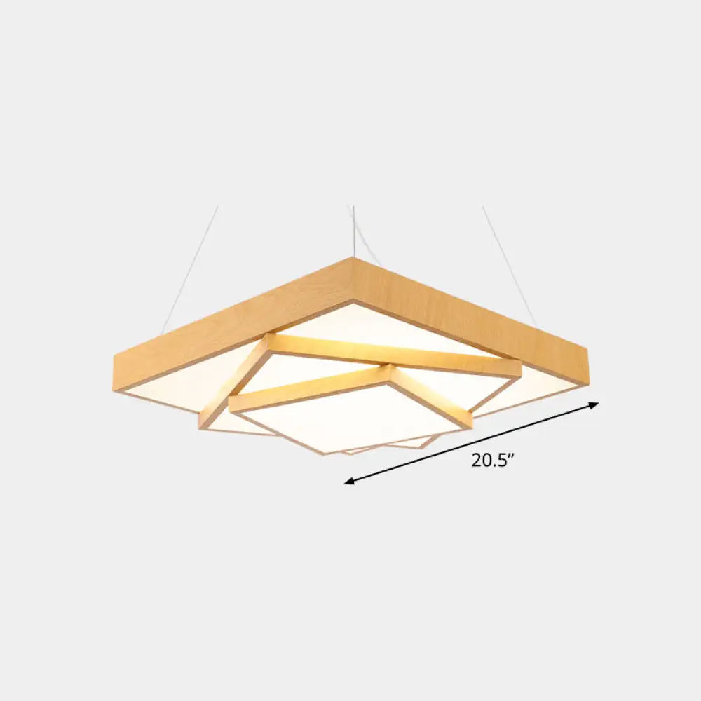 Modern Led Hanging Pendant Light - Tiered Square Design Wood & Metal Finish / 20.5 Natural