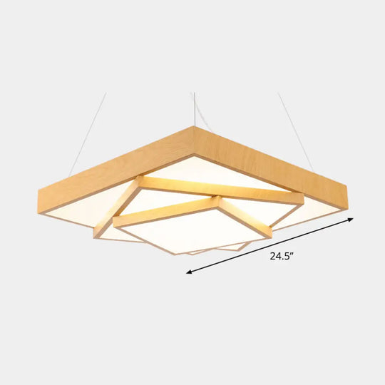 Modern Led Hanging Pendant Light - Tiered Square Design Wood & Metal Finish / 24.5 Natural