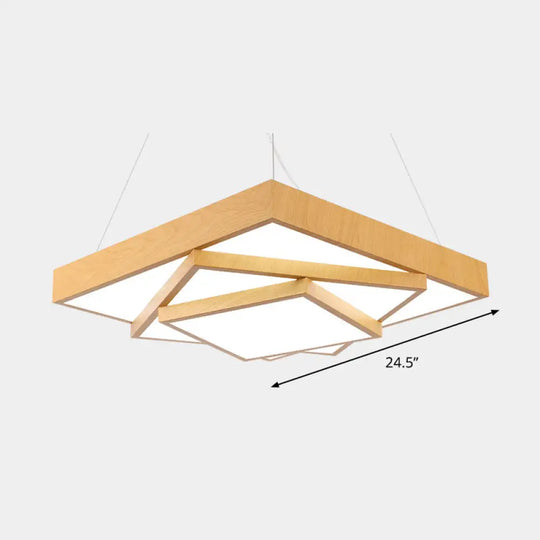 Modern Led Hanging Pendant Light - Tiered Square Design Wood & Metal Finish / 24.5 Third Gear