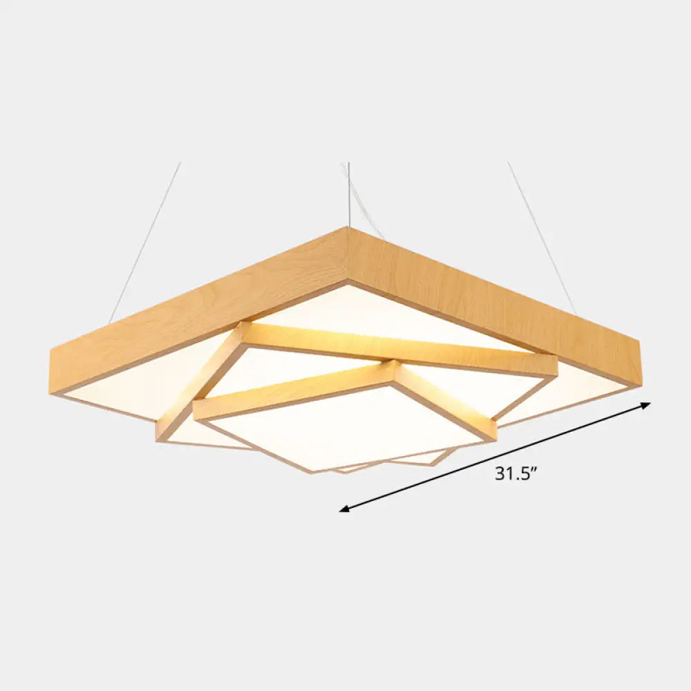 Modern Led Hanging Pendant Light - Tiered Square Design Wood & Metal Finish / 31.5 Natural