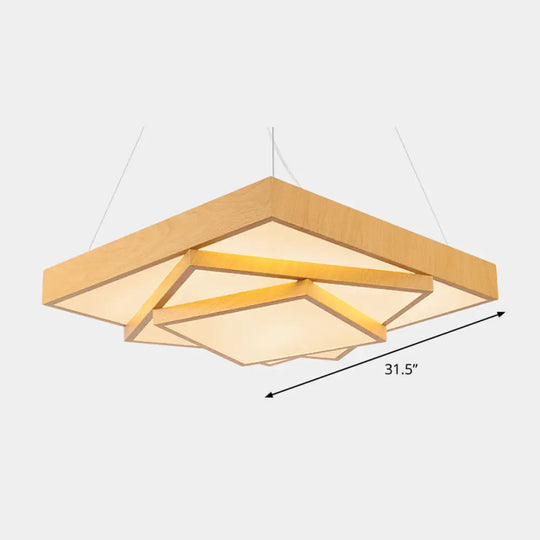 Modern Led Hanging Pendant Light - Tiered Square Design Wood & Metal Finish / 31.5 Warm