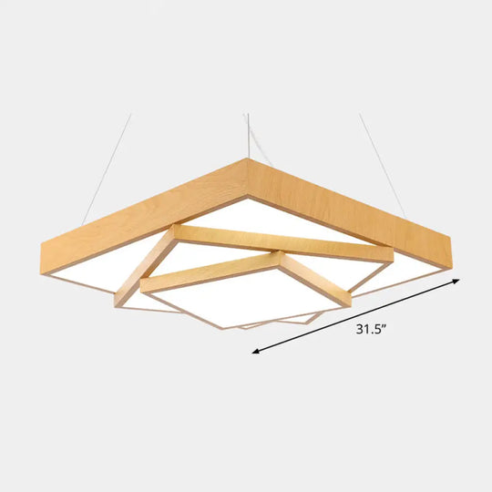 Modern Led Hanging Pendant Light - Tiered Square Design Wood & Metal Finish / 31.5 White