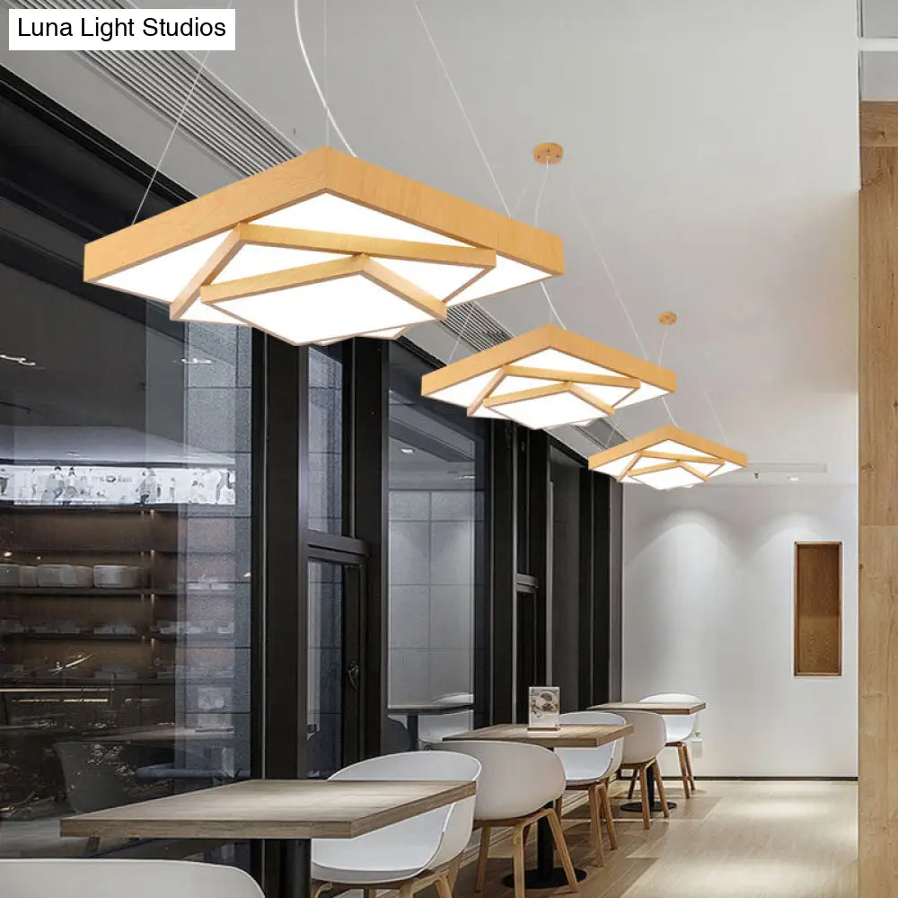 Modern Led Hanging Pendant Light - Tiered Square Design Wood & Metal Finish