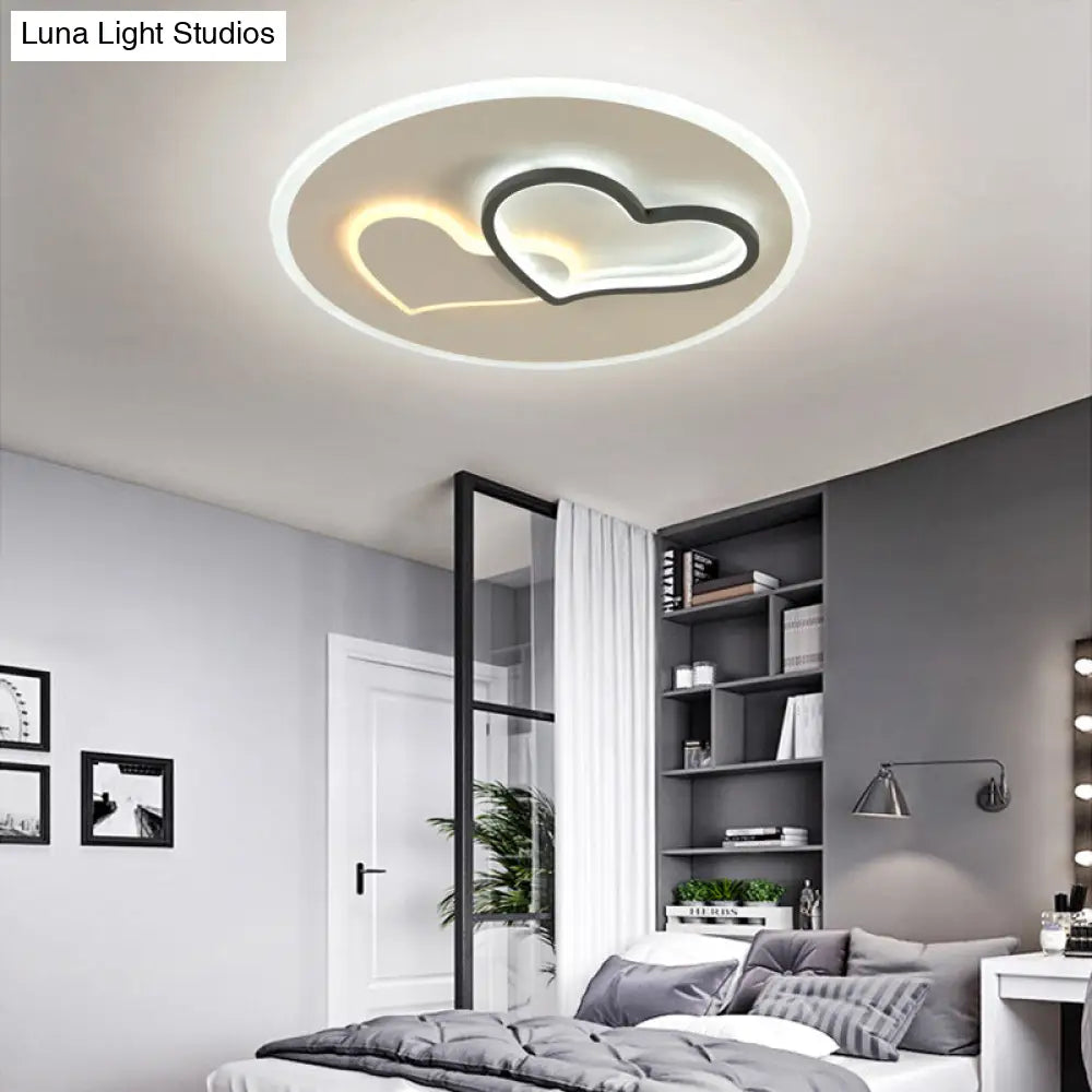 Modern Led Heart Ceiling Light - Romantic Black & White Flush Lamp In Third Gear