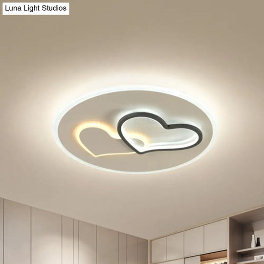 Modern Led Heart Ceiling Light - Romantic Black & White Flush Lamp In Third Gear