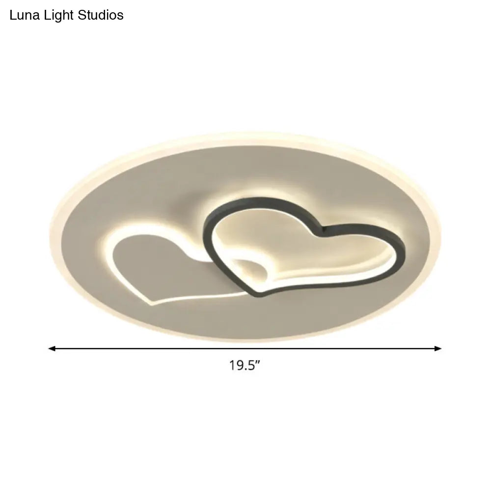 Modern Led Heart Ceiling Light - Romantic Black & White Flush Lamp In Third Gear