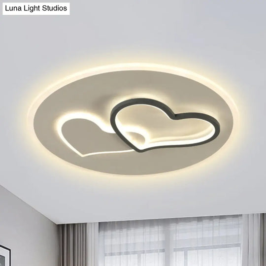 Modern Led Heart Ceiling Light - Romantic Black & White Flush Lamp In Third Gear