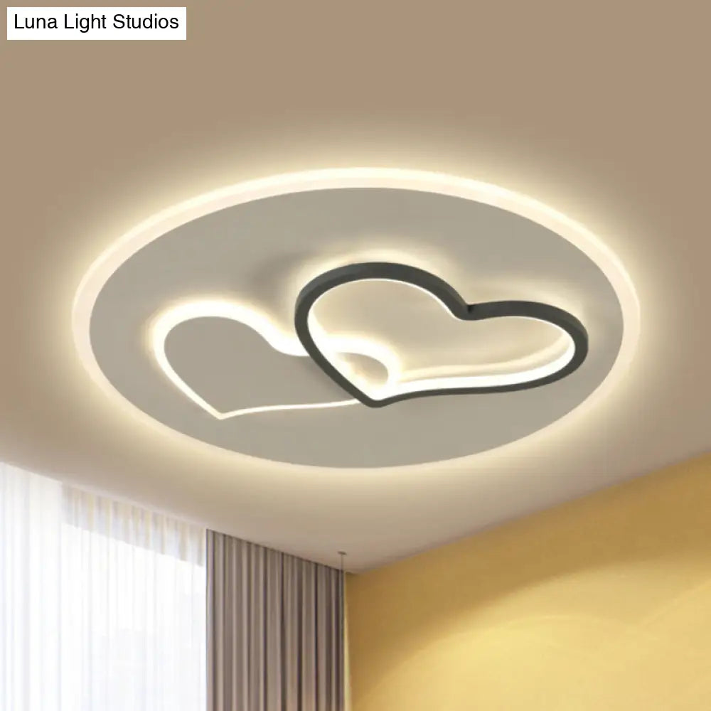 Modern Led Heart Ceiling Light - Romantic Black & White Flush Lamp In Third Gear