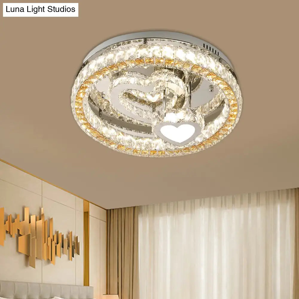 Modern Led Heart Design Ceiling Lamp With Clear Crystal Blocks And Stainless-Steel Finish -