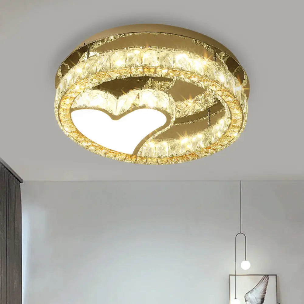 Modern Led Heart Design Ceiling Lamp With Clear Crystal Blocks And Stainless-Steel Finish -