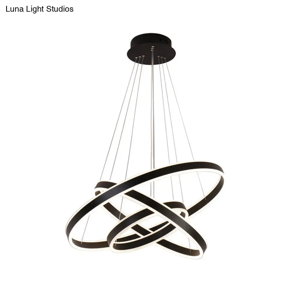 Modern Led Hoop Hanging Chandelier 2/3-Tier Aluminum Black