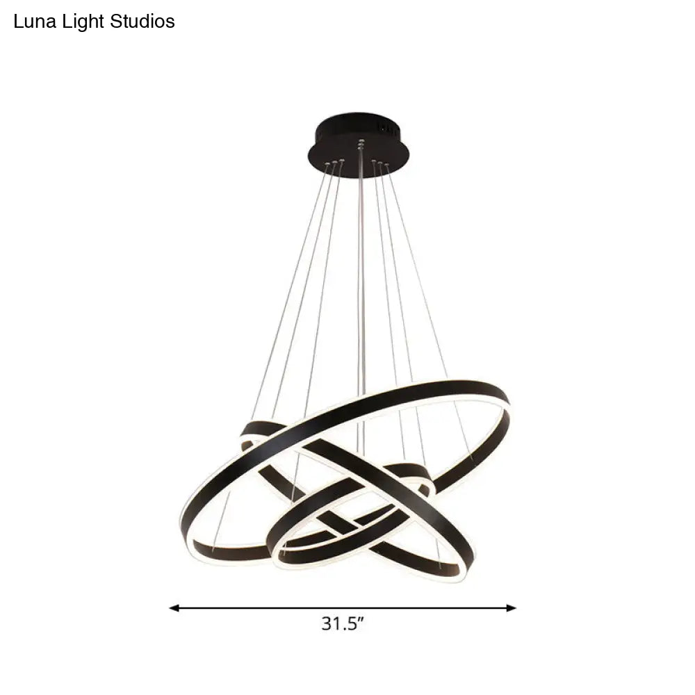 Modern Aluminum Led Pendant Chandelier For Bedroom Ceiling - 2/3-Tier Hoop Design In Black