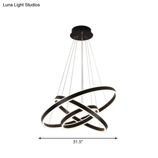 Modern Aluminum Led Pendant Chandelier For Bedroom Ceiling - 2/3-Tier Hoop Design In Black