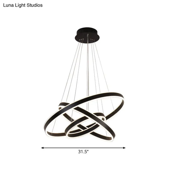 Modern Led Hoop Hanging Chandelier 2/3-Tier Aluminum Black