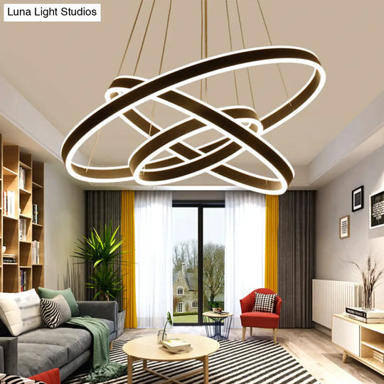 Modern Aluminum Led Pendant Chandelier For Bedroom Ceiling - 2/3-Tier Hoop Design In Black