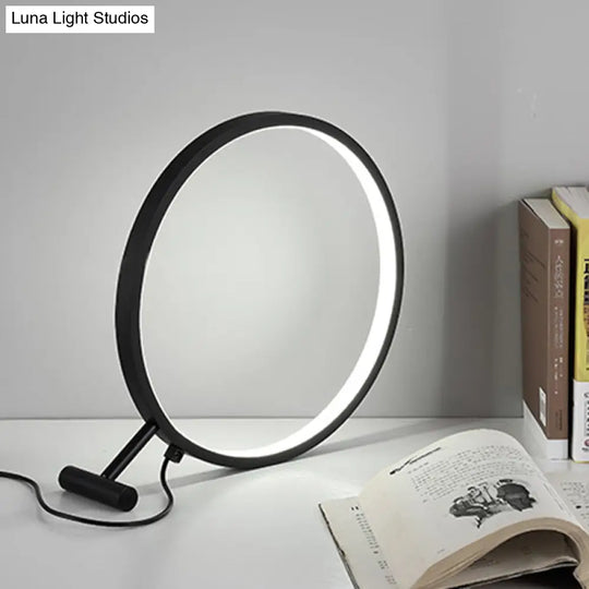 Modern Led Hoop Reading Lamp With Plug-In Desk Light - 8 12 16 Diameter Black/White Warm/White