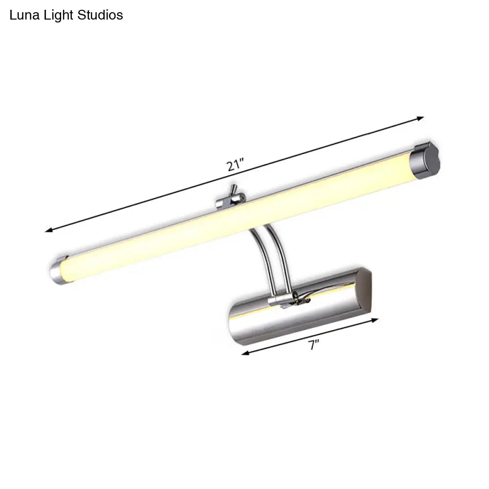 Modern Led Indoor Vanity Light With Tubular Metallic Shade Chrome Wall Sconce Lamp In Warm/White -