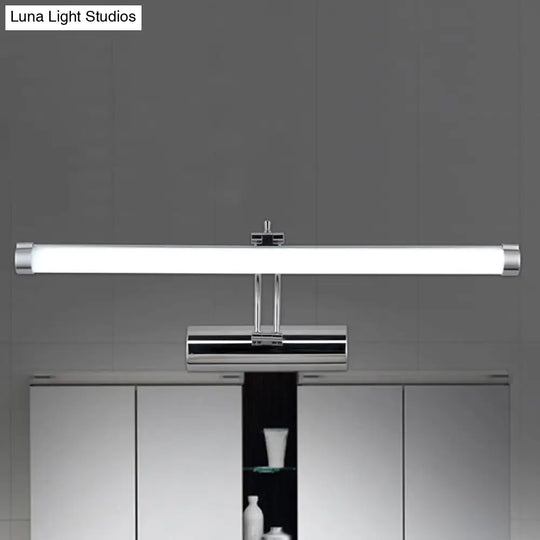 Modern Led Indoor Vanity Light With Tubular Metallic Shade Chrome Wall Sconce Lamp In Warm/White -