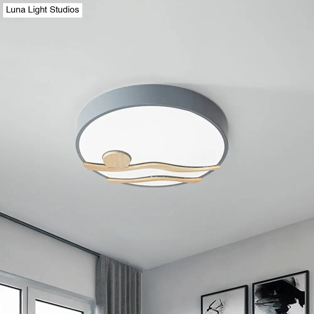 Modern Led Iron Flush Mount Ceiling Lamp For Bedroom - White/Grey Finish 16/19.5 Wide