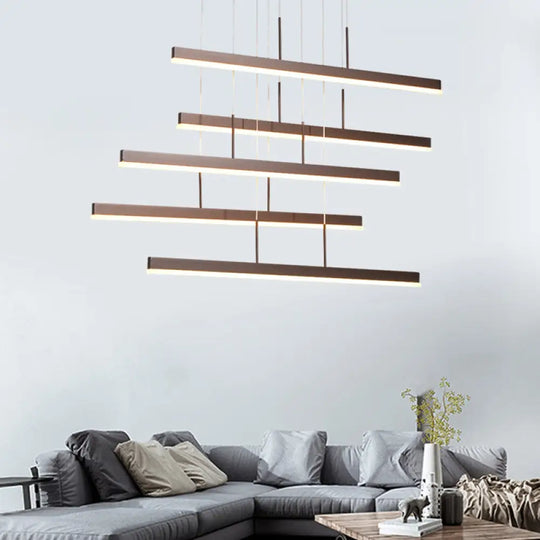 Modern Led Island Chandelier - Brown Linear Design With 3/5 Lights Warm/White Light Acrylic Hanging