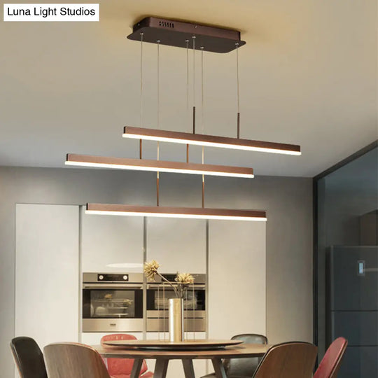 Modern Led Island Chandelier - Brown Linear Design With 3/5 Lights Warm/White Light Acrylic Hanging