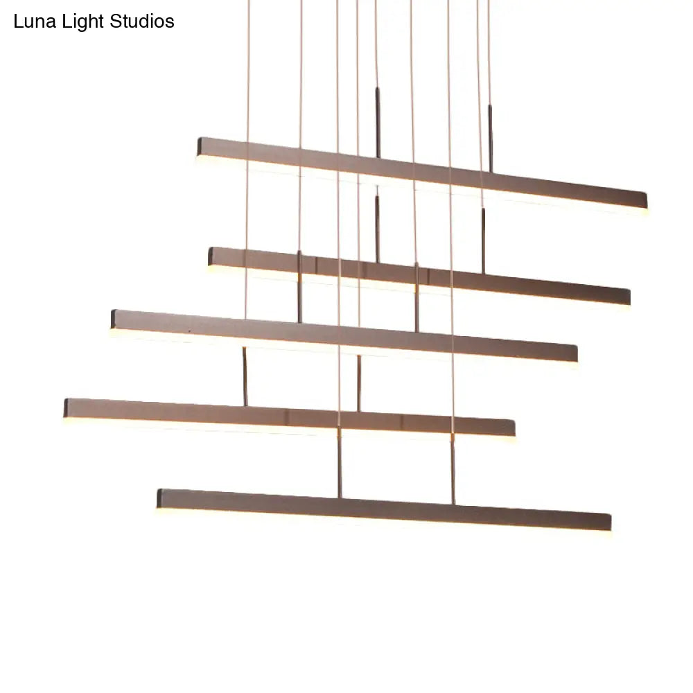 Modern Led Island Chandelier - Brown Linear Design With 3/5 Lights Warm/White Light Acrylic Hanging