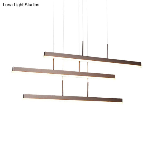 Modern Led Island Chandelier - Brown Linear Design With 3/5 Lights Warm/White Light Acrylic Hanging