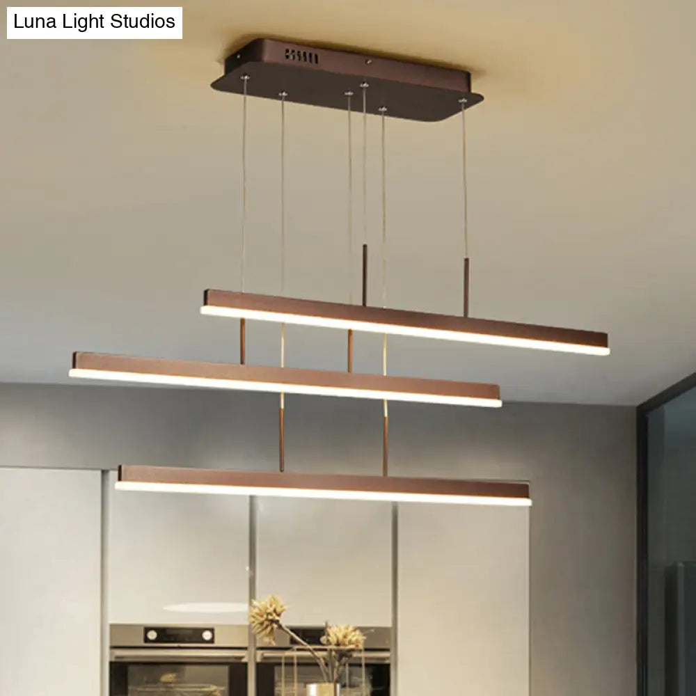 Modern Led Island Chandelier - Brown Linear Design With 3/5 Lights Warm/White Light Acrylic Hanging